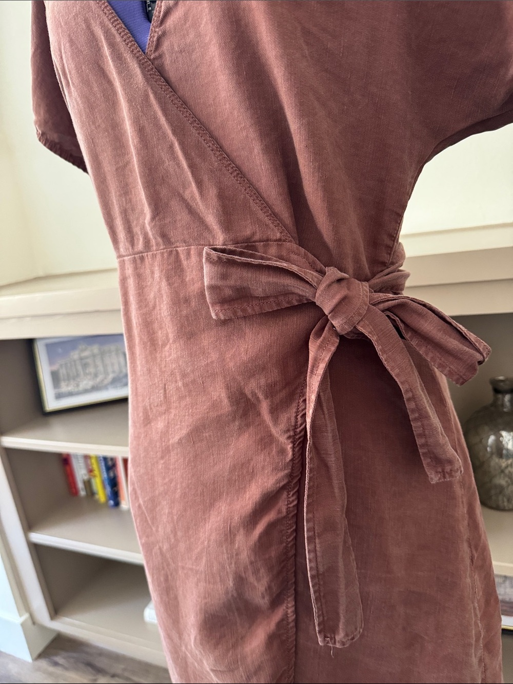 Aritzia Wifred Brown Madalane Wrap Linen Blend Dress Medium - Picture 7 of 9